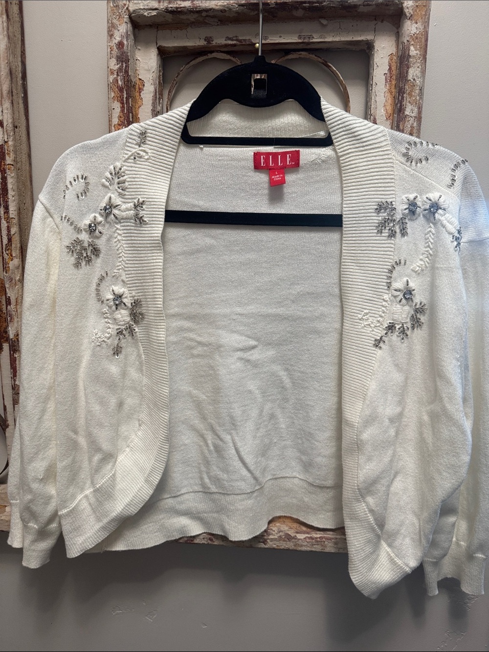 ELLE White Open-Front Embellished Cardigan